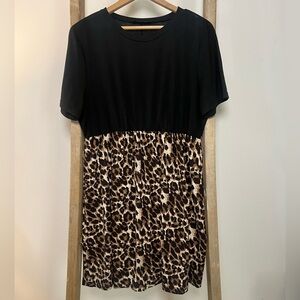 SHEIN Curve Black and Leopard Print Dress